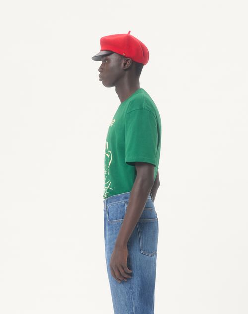 Valentino - Cotton T-shirt With Le Chat De La Maison Print - Green - Man - T-shirts And Sweatshirts